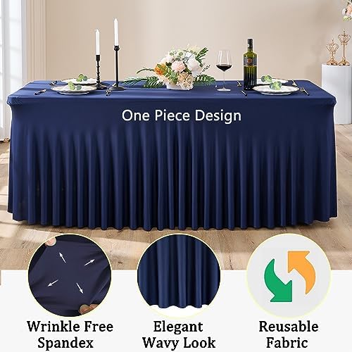 4 Pack Spandex Navy Blue Tablecloths for 8 Foot Rectangle Tables, Fitted Table Cloth 8ft Stretchy Tablecover Skirt for Parties Weddings Birthday Banquet Baby Shower - Image 3