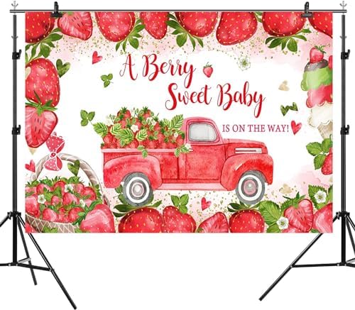 15x8ft Baby Shower Backdrop A Berry Sweet Baby is On The Way Photography Background Pink Strawberry Truck Banner Decorations Ice Cream Bowknot Girls Kids Newborn Party Photo Booth Prop - Image 6