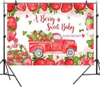 12x8ft Baby Shower Backdrop A Berry Sweet Baby is On The Way Photography Background Pink Strawberry Truck Banner Decorations Ice Cream Bowknot Girls Kids Newborn Party Photo Booth Prop - Image 6