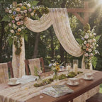 Champagne Floral Table Runner 10ft Embroidery Tulle Spring Wildflower Gauze Table Runner Seasonal Summer Butterfly Kitchen Dining Decoration for Wedding Baby Shower Birthday Party (6 Pcs) - Image 5