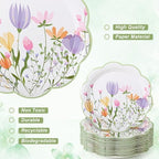 FillTouch 100 Sets Wildflower Floral Paper Tea Cups and Saucers Disposable Paper Tea Party Supplies 9 oz Cups with Handle and Saucer for Birthday Wedding Party Decorations - Image 3