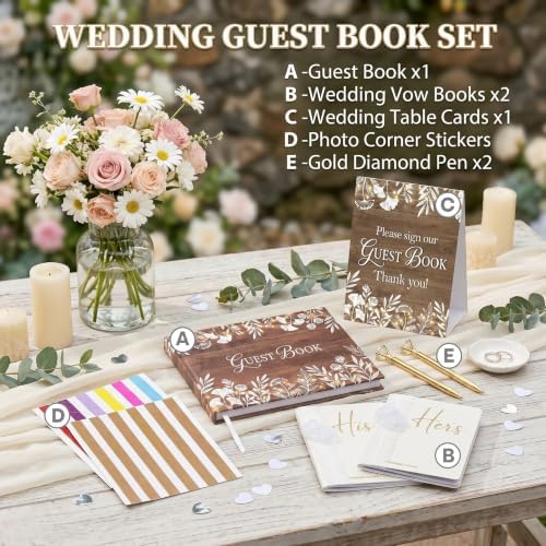 Wedding Guest Book and Vow Book Set Wood Grain Photo - Image 5