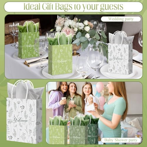 Kolldenn 50 Sets Green Wildflower Gift Bags Bulk with Tissue Paper - Image 6