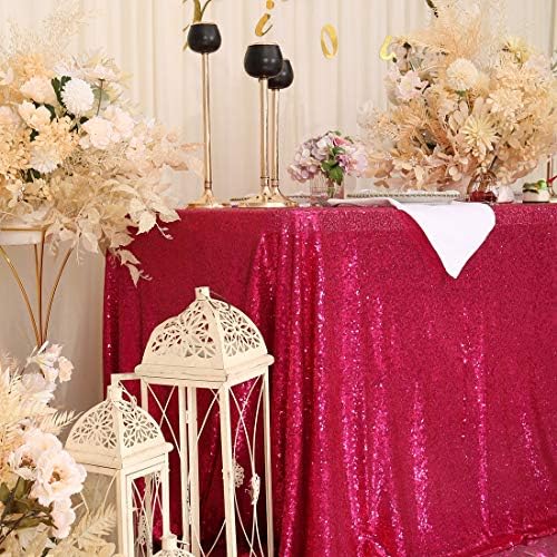 Eternal Beauty Hot Pink Sequin Tablecloth 60 x 120-Inch Sparkly Overlay Rectangle Glitter Table Cover for Wedding Party Birthday Decoration - Image 3