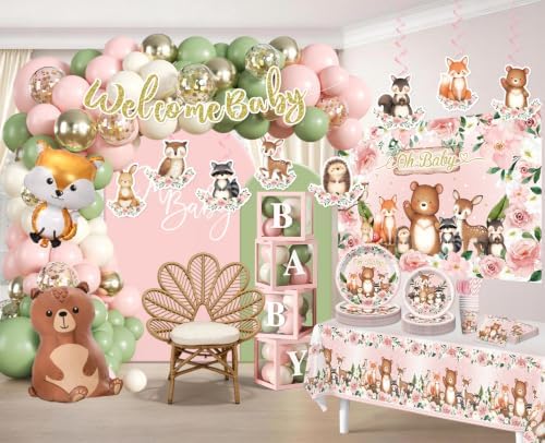 291pcs Woodland Baby Shower Decorations Girl, All-in-One Set, 25 Guests - Image 3