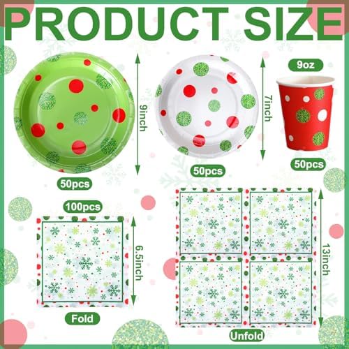 Hsei 250 Pcs Christmas Green Disposable Plate Napkin Tableware Set - Image 2