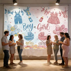 Watercolor Gender Reveal Backdrop Size 10x8 Ft Boy or Girl Pink & Blue Baby Clothes Design Gender Reveal Party Banner, Durable Polyester Photo Booth Background for Baby Shower Decorations - Image 4