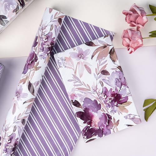 WRAPAHOLIC 30 Inch Jumbo Reversible Floral Wrapping Paper - 30 Inch x 100 Feet Purple Floral Design for Wedding, Birthday, Mothers Day, Baby Shower, Anniversary - Image 5
