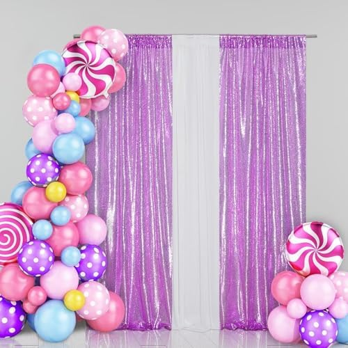 Eternal Beauty Lavender Sequin Backdrop Curtains, 4 Panels 2x8FT - Image 2