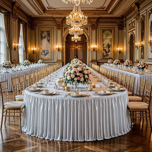 21ft Length Satin Silver Gray Table Skirt Rectangle Tables, Wrinkle Free Pleated Ruffle Table Skirting Desk Cover Skirt for Weddings Birthday Party Stage Banquet Dining Table Decorations - Image 3