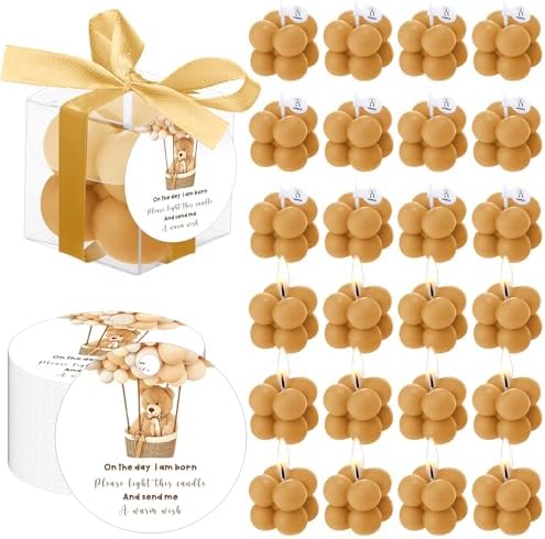 MTLEE 24 Sets Bear Baby Shower Bubble Candles Favors Small Baby Shower Favors for Guests Tea Candles Bulk with Stylish Ribbons Cards Gifts Party Decoration(Champagne, Bear) by MTLEE