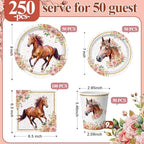 Pickmesh 250 Pcs Horse Birthday Party Decorations Pink Floral Cowgirl Disposable Tableware Set Cowboy Paper Plates Napkins Cups for Western Wedding Bachelorette Fairy Baby Bridal Shower Party Serve 50 - Image 2