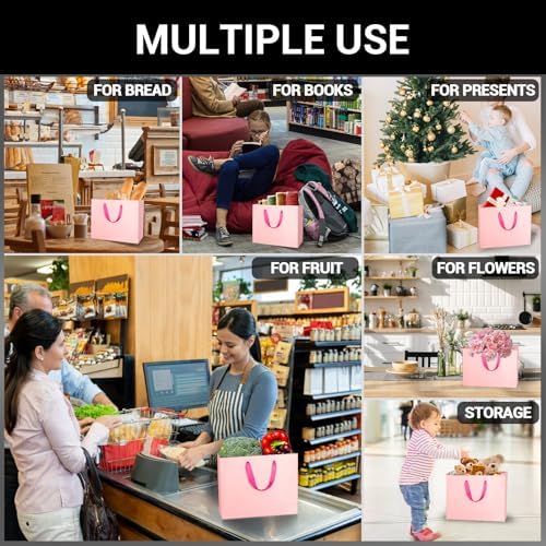 EUSOAR Small Pink Gifts Wrap Bags, 30 Pack 8.6x3.9x7 inches Shopping Bags with Handles Bulk, Party Favor Wrapping Bags for Wedding, Craft Grocery, Boutique, Retail, Business - Image 4