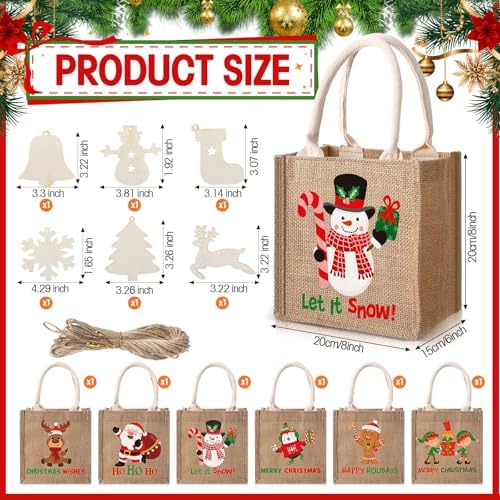 Sweetude 6 Pack Christmas Linen Burlap Bags with Tags,Lovely - Image 2