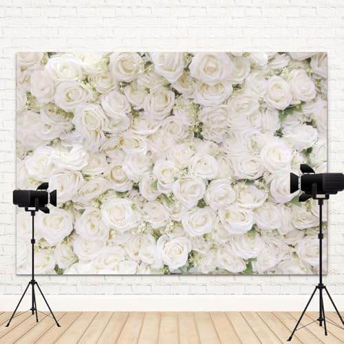 15x8ft Flower Backdrop White Rose Floral Photography Background Engagement Ceremony Bridal Shower Wedding Party Banner Decorations Kids Birthday Newborn Baby Shower Portrait Photo Booth Prop - Image 4
