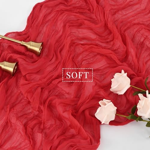 Red 12 Pieces 35 x 120 Inches Long Cheesecloth Table Runner Gauze Fabric 10Ft Boho Table Runner Rustic Sheer Runner for Wedding Baby Bridal Shower Birthday Holiday Party Table Arbor Decor (Red) - Image 4