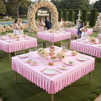 Wish Care Pink Spandex Tablecloths for 54x54 Inch Square Tables, Stretch Fitted Table Clothes with Pleated Ruffle Skirt for 54” Table, Wrinkle Free and Elastic, for Party Kitchen Home Dining - Image 2