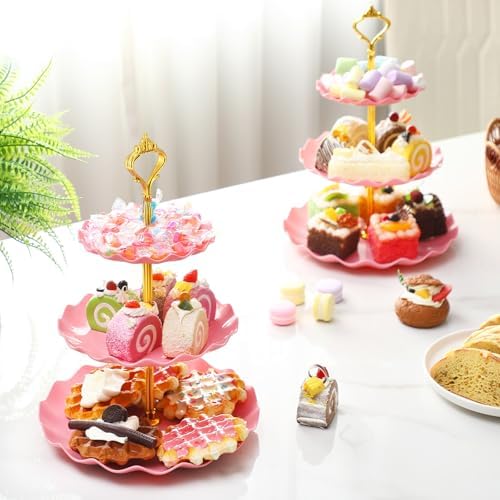 Patelai 8 Pack Plastic 3 Tier Cupcake Stand Holder, Pink - Image 4