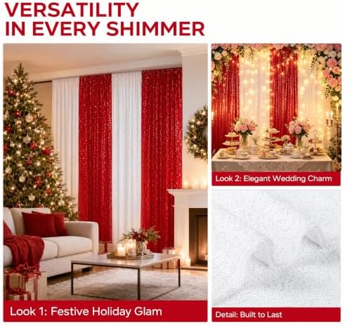 ShinyBeauty Red and White Backdrop Curtains 2x8ft 4 Panels Christmas Decor - Image 4