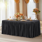 Black Tablecloth Rectangle Tables 6ft, Wrinkle Free Stretch Table Cloth Fitted Table Cover with Pleated Ruffle Skirt for Parties Weddings Birthday Banquet Baby Shower by PartyTalk