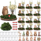 Rtteri 12 Set Woodland Animal Table Centerpiece Baby Shower Gifts Include Wood Slices Mason Jars with Forest Animal Decor Mushroom Moss Greenery for Rustic Party Gender Reveal Birthday Photo Props by Rtteri
