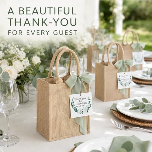 20 Sets Burlap Tote Gift Bags with Handles Jute Bags, Sage Green - Image 4