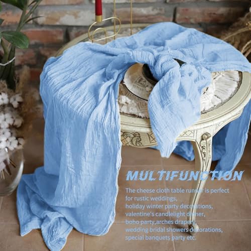 20 Pack Cheesecloth Table Runner - 17x108 Inch Light Blue Boho Gauze Cheese Cloth Table Runners for Baby Bridal Shower Decoration Wedding Party Summer Garden Farmhouse - Image 5