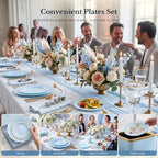 realluck 200PCS Light Blue Plastic Plates with Gold Trim Baroque - Image 6
