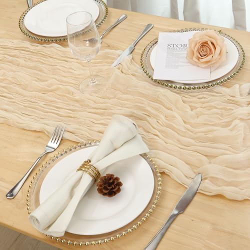 6 Pack Ivory Cream Cheesecloth Table Runner 120 Inch Boho Wedding Decor - Image 5
