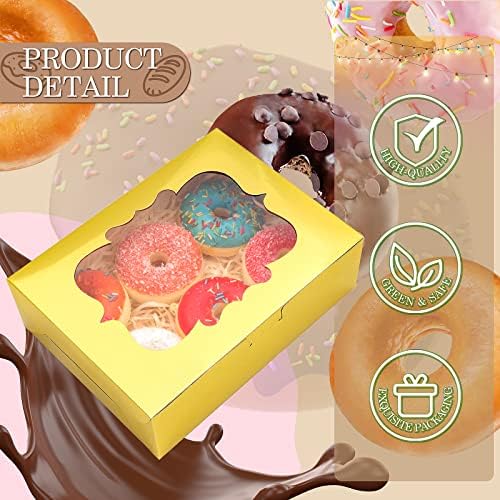 KPOSIYA 65 PCS 8x6x2.5 Inch Cookie Boxes with Window Gold Bakery Boxes Pastry Boxes for Gift Giving, Treat, Dessert, Cupcakes, Chocolate, Strawberries, Donuts, Muffins (5 Style Windows) - Image 3