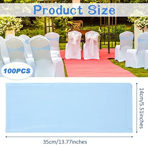Lounsweer 100 Pcs Spandex Chair Sashes Bows Light Blue Chair Cover Bands - Image 3