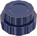 WDF 100pcs Blue Plastic Plates - Baroque Blue&Gold Disposable Plates for Parties/Wedding-50Plastic Dinner Plates 10.25in, 50Salad Plates 7.5in for Party/Birthday/Wedding/Independence Day/Father's Day by WDF