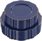 WDF 100pcs Blue Plastic Plates - Baroque Blue&Gold Disposable Plates for Parties/Wedding-50Plastic Dinner Plates 10.25in, 50Salad Plates 7.5in for Party/Birthday/Wedding/Independence Day/Father's Day by WDF