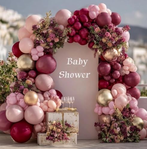 Burgundy Pink Balloon Garland Double Stuffed Pastel Light Pink Gold Balloon Arch Kit With Long Balloons for Birthday Graduation Bridal Wedding Baby Shower Party Decorations - Image 3