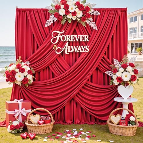 20ftx12ft Wrinkle Free Red Backdrop Curtains for Parties, 4 Panels 12FT Long Silky Red Photo Backdrop Drapes Back Drop Cloth for Wedding Birthday Photography Background Decor by CO-AVE