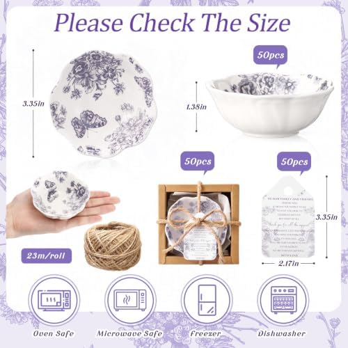 Teenyyou 50 Pack Wedding Favors Small Ceramic Bowls Purple Floral - Image 2