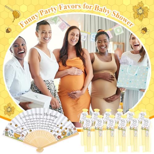 Threehoney 25 Pack Bee Baby Shower Favors with Paper Fans, Tags and Bags - Image 6