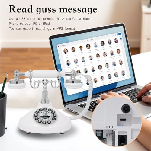 Audio Guest Book Wedding Phone,Audio Guestbook Phone Vintage Style Audio Message Voicemail for Graduation Retirement Party Birthdays Baby Shower Special Occasions (White) - Image 5