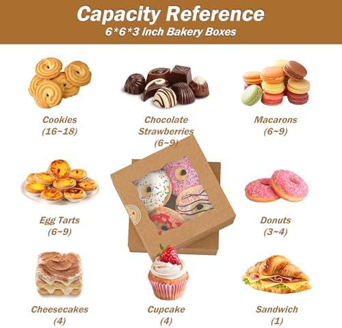 50Pcs 6x6x3 Inch Cookie Boxes with Window, Boxes for Baked Goods - Image 5