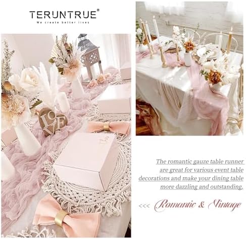 Teruntrue 20 Pack Pink Cheesecloth Table Runner 17x108 Inch, Boho Gauze Sheer Fabric Cheese Cloth Table Runners for Wedding Party Bridal Shower Baby Shower Birthday Home Decor Garden Farmhouse - Image 6