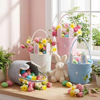 Hushee 4 Packs Easter Bunny Basket for Kids, Colorful Rabbit Woven Bag for Egg Hunts, Egg Filled Tote Bag with Handle for Boys Girls Toddler Baby Infant Easter Party Game Favors Personalized Gift - Image 6