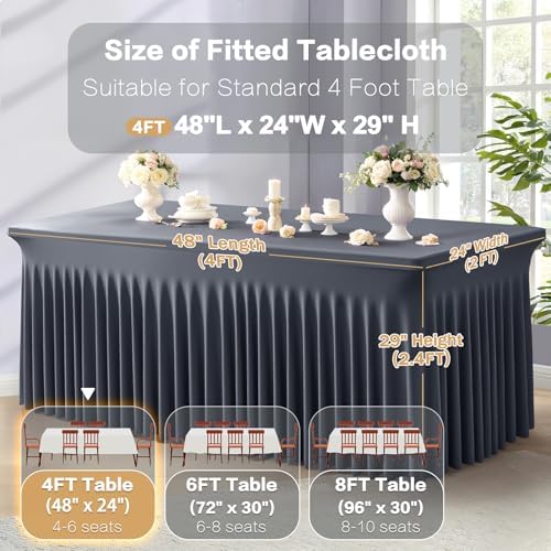 Shillance 2 Packs Grey Spandex Tableclothes for 4 Foot Rectangle Table, Spandex Table Covers 4FT Stretch Table Skirts Wrinkle Free Fitted Table Cloth for Event, Wedding, Banquet & Parties - Image 3
