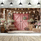 10X8FT Wedding Photography Backdrop Pink Barn Door Floral Bridal Backdrop Western Anniversary Ceremony Background Flower Girl Birthday Party Decorations Baby Shower Banner Country Photo Booth Props - Image 3