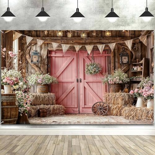 10X8FT Wedding Photography Backdrop Pink Barn Door Floral Bridal Backdrop Western Anniversary Ceremony Background Flower Girl Birthday Party Decorations Baby Shower Banner Country Photo Booth Props - Image 3
