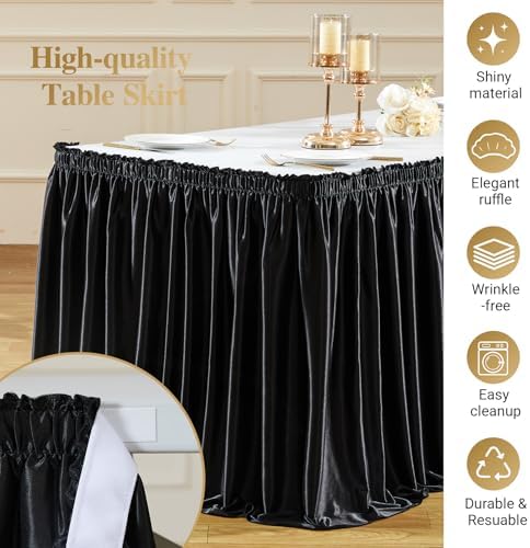 21ft Black Satin Table Skirt for Rectangle & Round Table Teacher Desk Skirt - Image 5