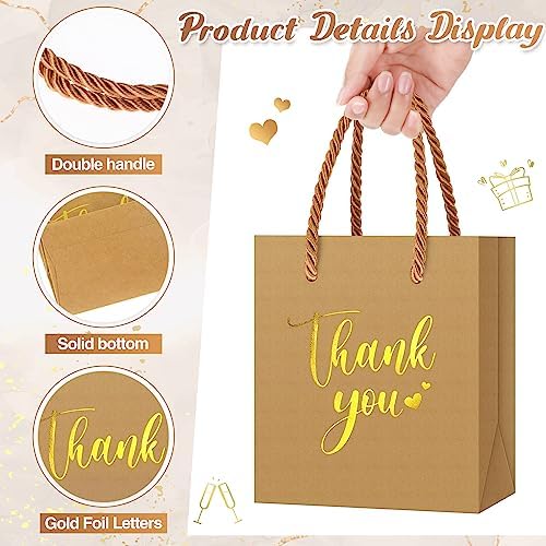 Honoson 60 Pcs Mini Thank You Gift Bag with Handle Bulk,Brown - Image 4
