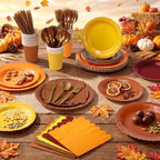 Zhehao 350 Pcs Orange Brown Fall Party Supplies Serve 50 Guests - Image 2