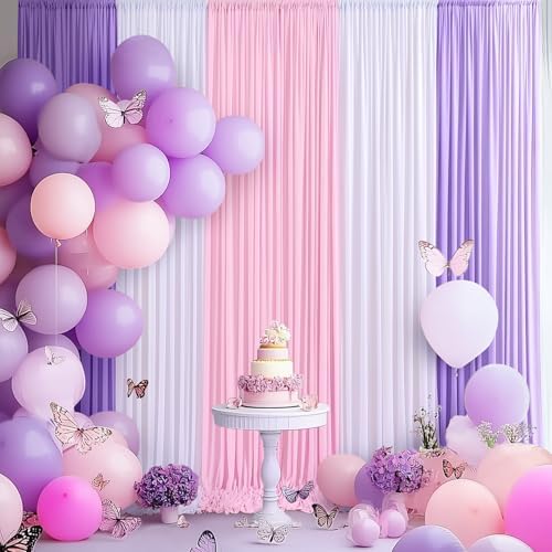 15×10 FT Pink Purple White Backdrop Curtains for Princess Birthday Parties, 6 Panels 2.5×10ft Wrinkle Free Soft Polyester Photo Backdrop Drapes for Girls Themed Party Baby Shower Background by ENJOYYOURPARTY