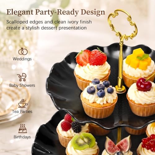 Lzerking Black Gold Dessert Stand Set 13PCS, 6 Tiered Cupcake Display Towers with 4 Serving Trays and 3 Tongs, Round & Square Dessert Holders for Wedding Birthday Graduation Baby Shower Decor - Image 7