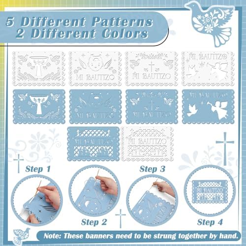 5 Pack 60 ft Blue Mi Bautizo Decoration Papel Picado Cielito Lindo Party - Image 3